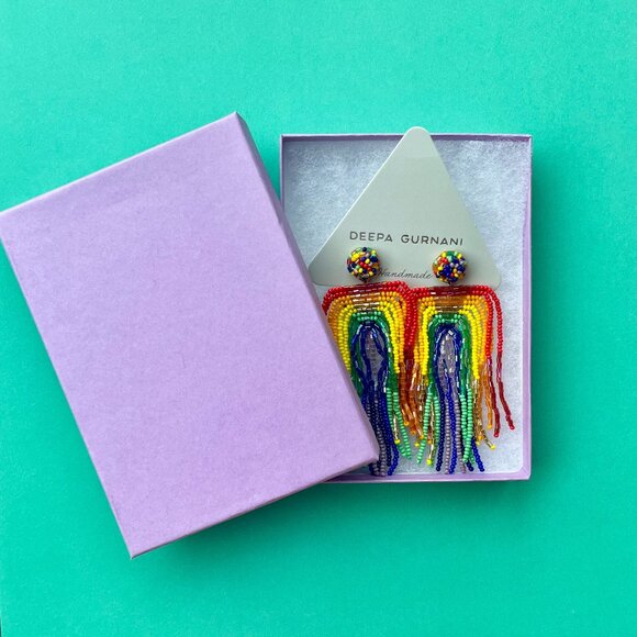 Rainbow Statement Earrings Deepa Gurnani Anthropologie Beaded Fringe - Picture 15 of 16
